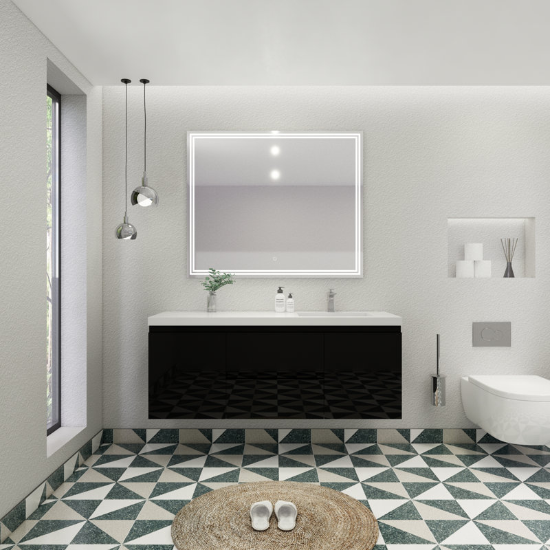 Ensemble de meuble-lavabo simple 60 po, Noir très lustré
