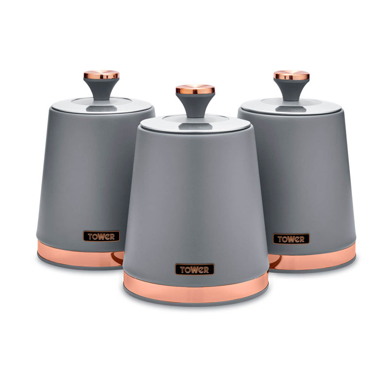 Tower Cavaletto Set of 3 Canisters for Tea/ Coffee/ Sugar, Grey