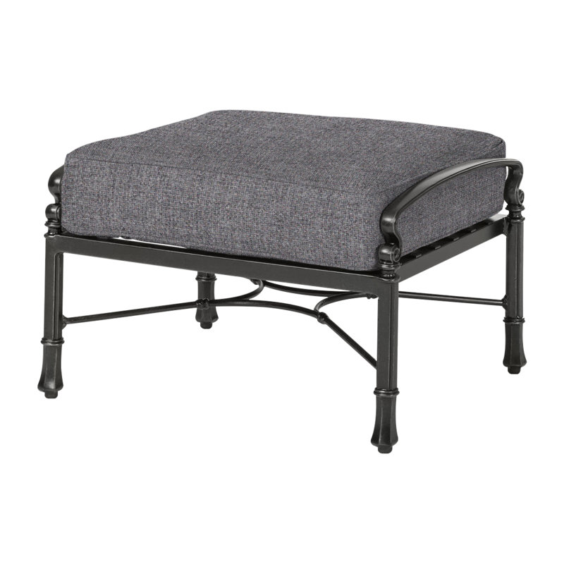 Bella Vista Outdoor Ottoman, Cast Slate Sunbrella® Plainweave, Midnight Gold