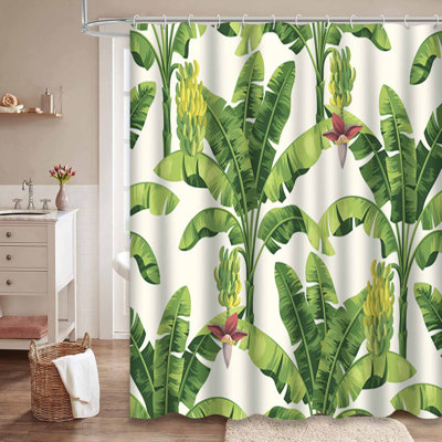 Rideau de douche imperméable à motif de feuilles de bananier tropical avec 12 crochets