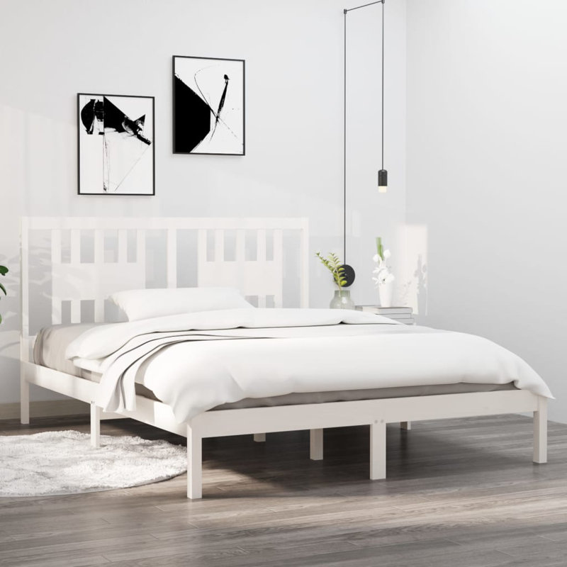 Bed Frame Solid Wood, White, European Double (140 x 200 cm)