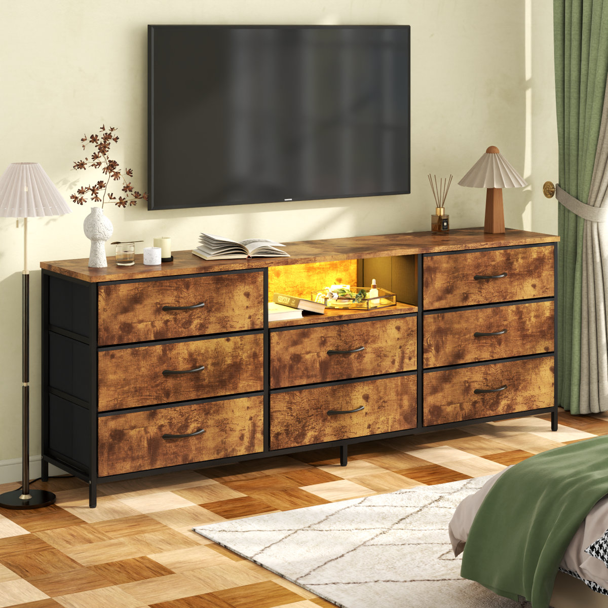Wrought Studio™ 63 Inch Dresser For Bedroom, Long Fabric Dresser With ...