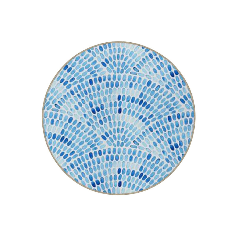 Blue Tone Dots Woven Base Modern Decorative Carpet, Round 5'