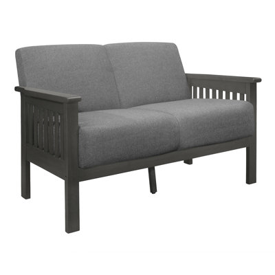Classic Living Room 1Pc Loveseat Gray Cushion Seat And Back Solid Rubberwood Furniture Transitional Style