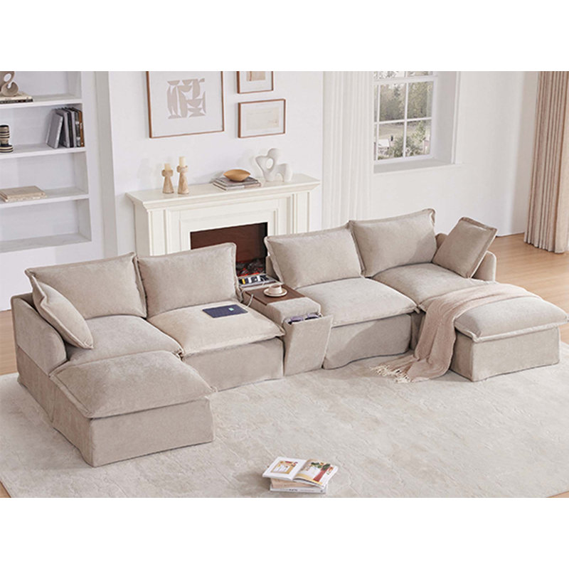 Canapé modulaire en U avec repose-pieds mobile, Chenille brune