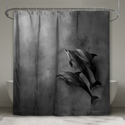 Three Swimming Dolphins Shower Curtains Extra Long