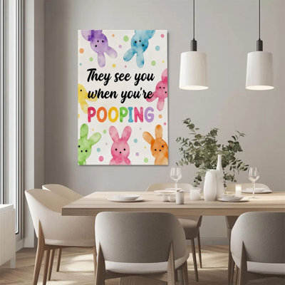 2D Flat, 1Pc Framed Canvas Wall Art, Easter Bunny, colorful watercolor dotted background, watercolor illustration style Art Print Canvas Poster Painti
