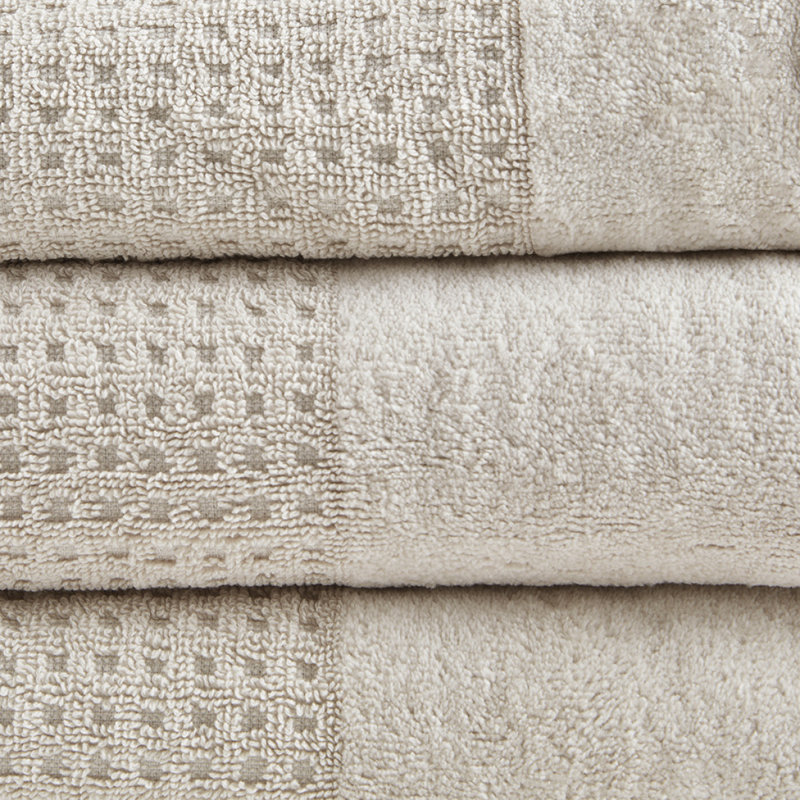 Cotton Waffle Jacquard Antimicrobial Bath Towel 6 Piece Set, Beige