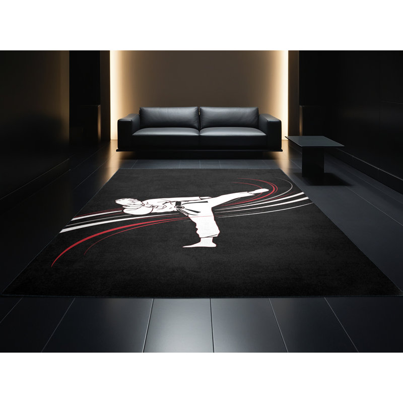 Tapis noir moelleux et moelleux à motif de taekwondo Kick Sleek & Chic, 2 x 5
