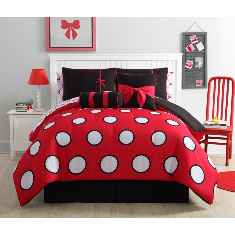 Sophie Polka Dot Bed-in-a-Bag Comforter Set, Black/Pink, Full