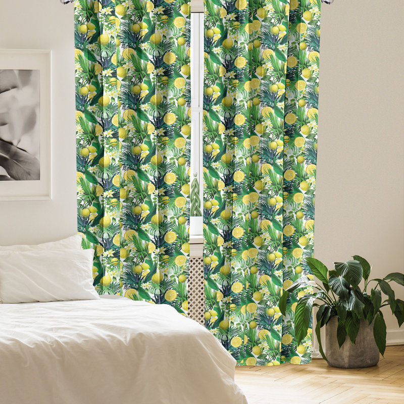 Rideaux 4 panneaux Ambesonne Jungle, plantes exotiques, feuille verte, vert forêt jaune, L 56 po x L 63 po