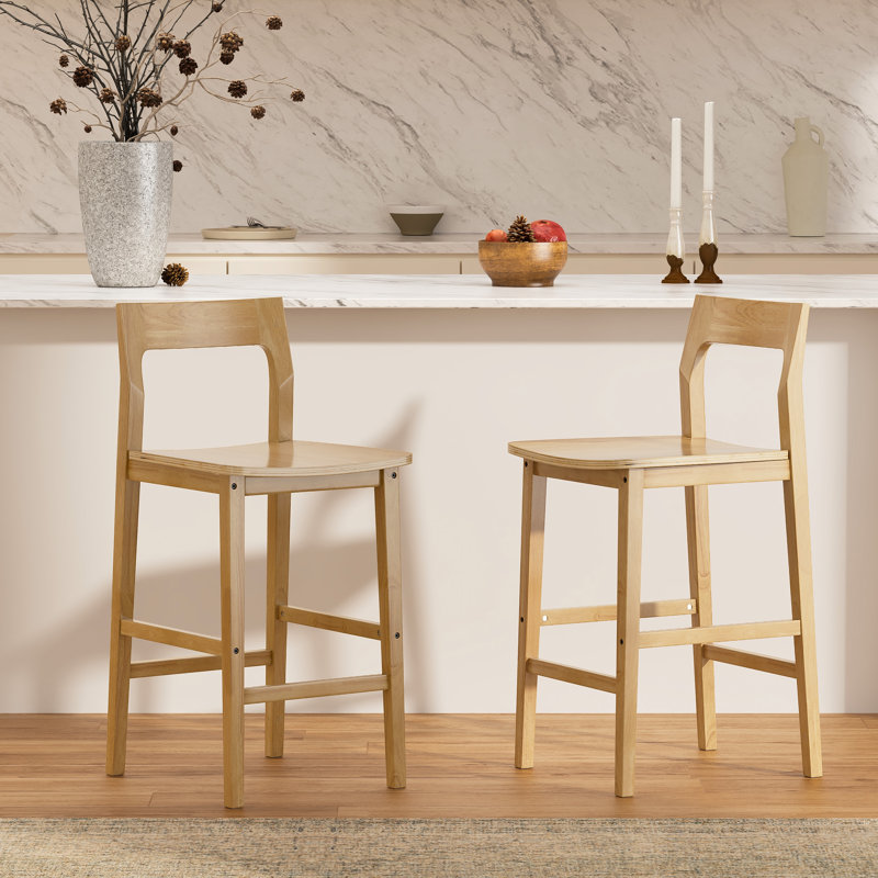 Tabouret de comptoir en bois massif avec repose-pieds, Chêne, 2