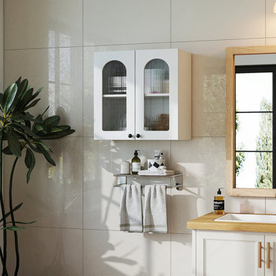 Wall Cabinet,Arched Glass Door Display Wall Mounted Cabinet, Floating Cabinet With Inadjustable Shelves For Kitchen,Bathroom,Living Room