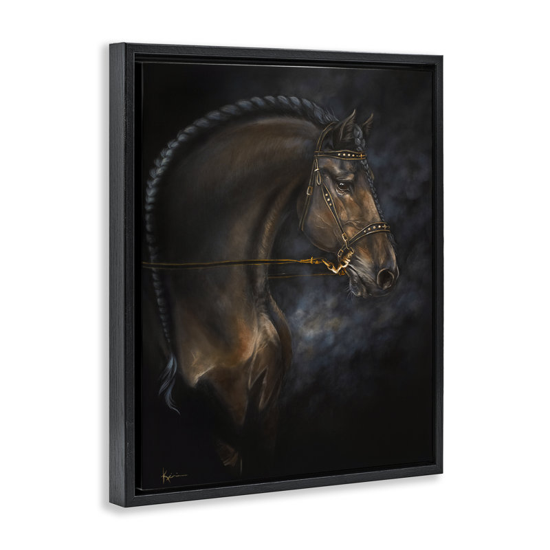 Cheval hippique expressif dans un cadre flottant, design par Lindsay Kivi Fine Art, Cadre flottant noir de jais