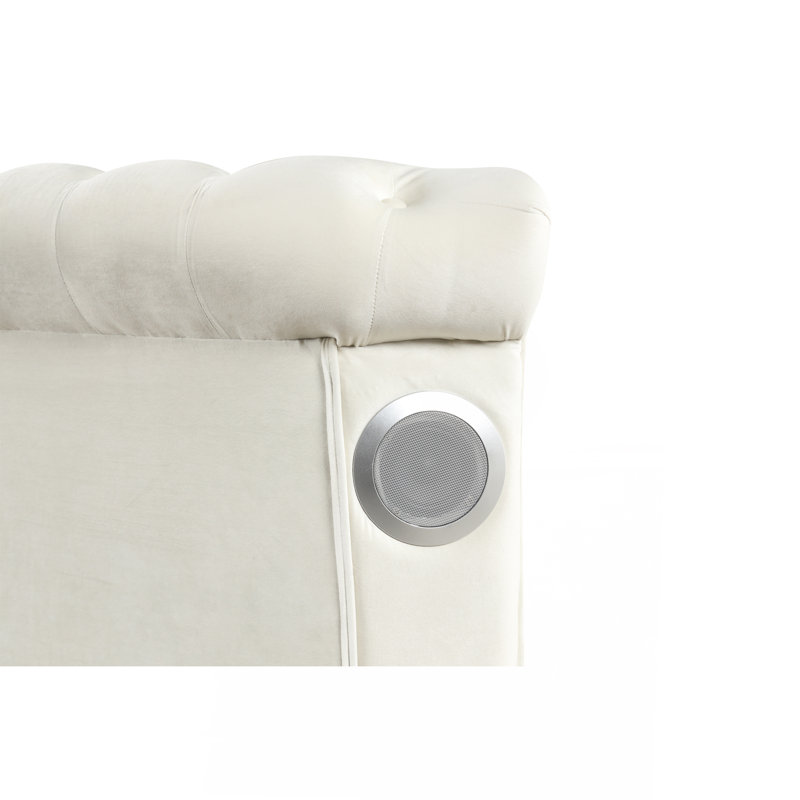 Grand lit de style moderne avec chargeur USB et bois en crème