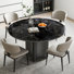 53.15" Round Black Ceramic Sintered Stone Dining Table Set for 4 with Metal Base