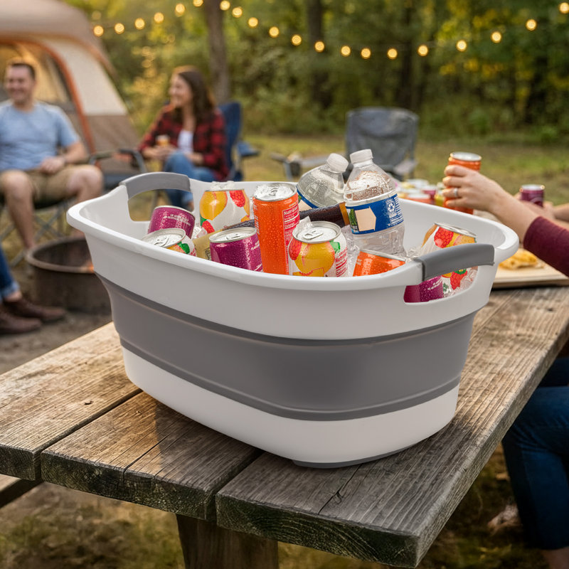 Collapsible Wash Basin - 20L Portable Sink with Drain Plug - Foldable Plastic Tub Dish Pan for Camping Gear, Handwashing Laundry, Vegetables, Dishes, Bottles, or RV Dishpan (Gray)