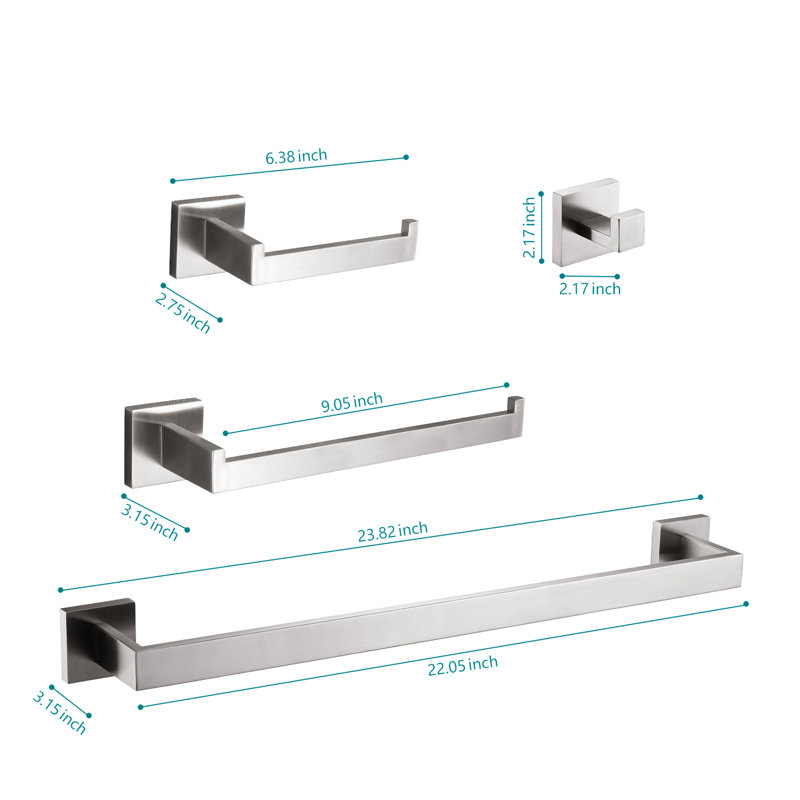 Quincaillerie de salle de bain 4 en nickel brossé. Pour et pour la cuisine. Acier inoxydable, résiste à la corrosion, aux égratignures. Facile à installer