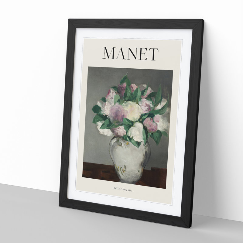 Peonies by Edouard Manet - Picture Frame Painting, 65cm H x 48cm W x 2cm D, Black