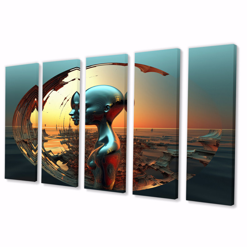 A.I. Robot Dreams Of Singularity II - Robot Wall Art Print - 5 Equal Panels