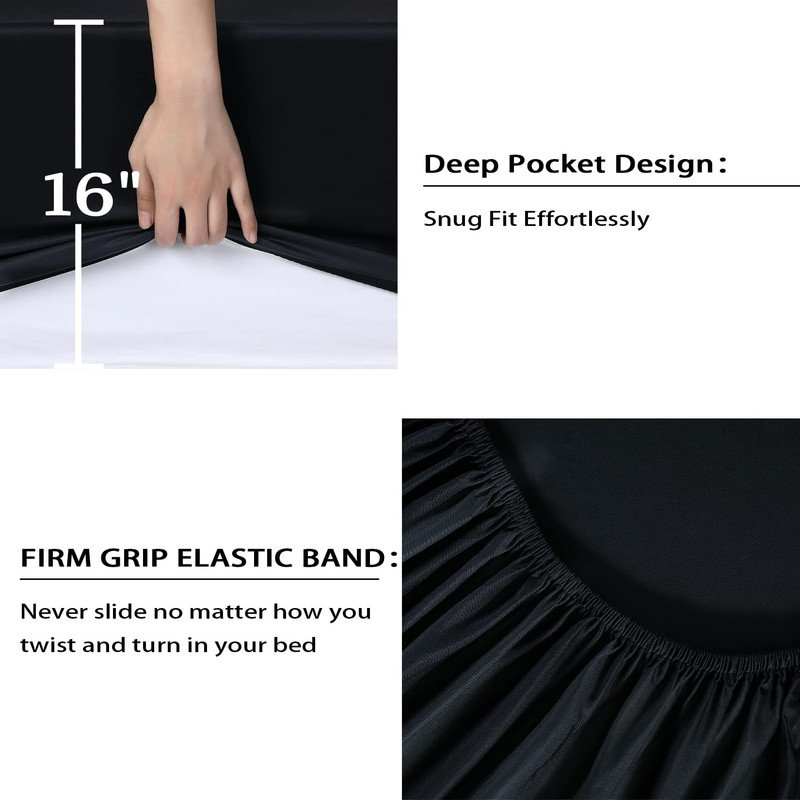 Ensemble de draps en rayonne de bambou, format king size – Literie rafraîchissante et respirante, Noir