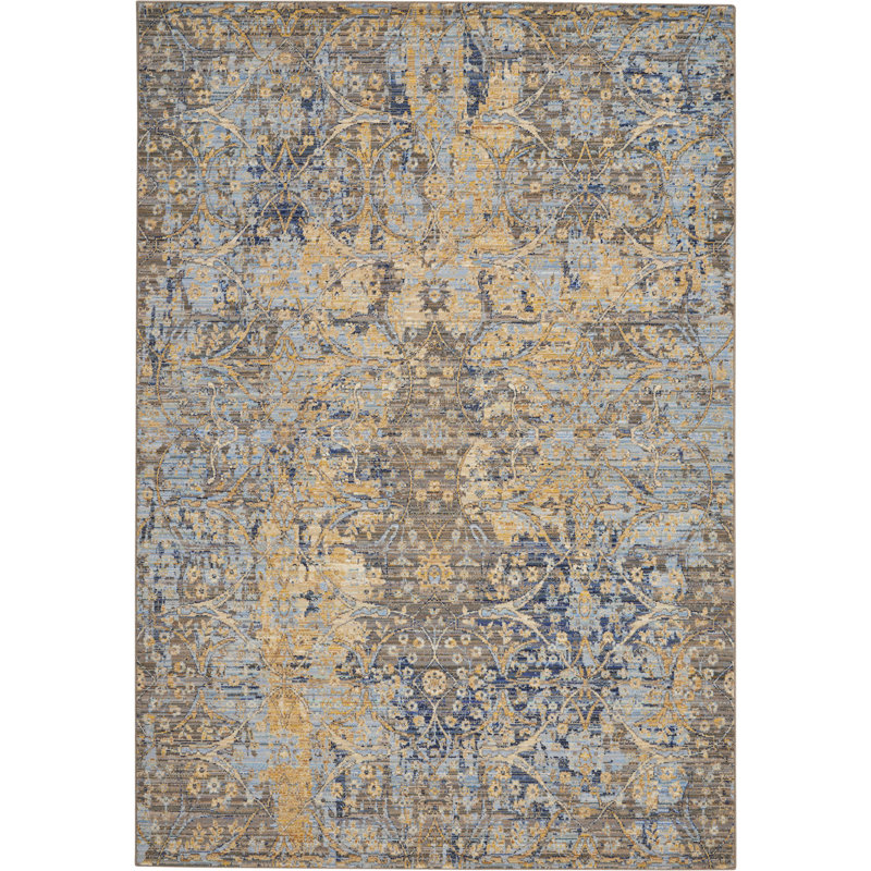 Tapis beige / bleu en laine Goncalo, Rectangle : 5 pi 6 po x 8 pi