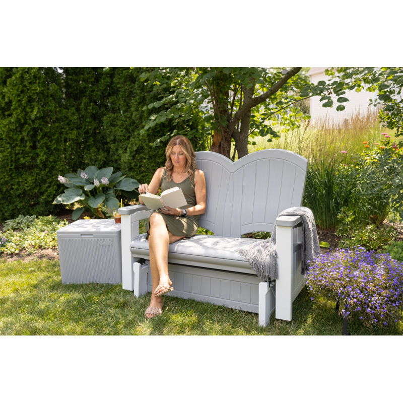 White and Peppercorn Plastic Adirondack Glider Chair