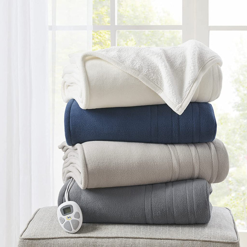 Couverture chauffante polaire à sherpa, Simple, Brun clair