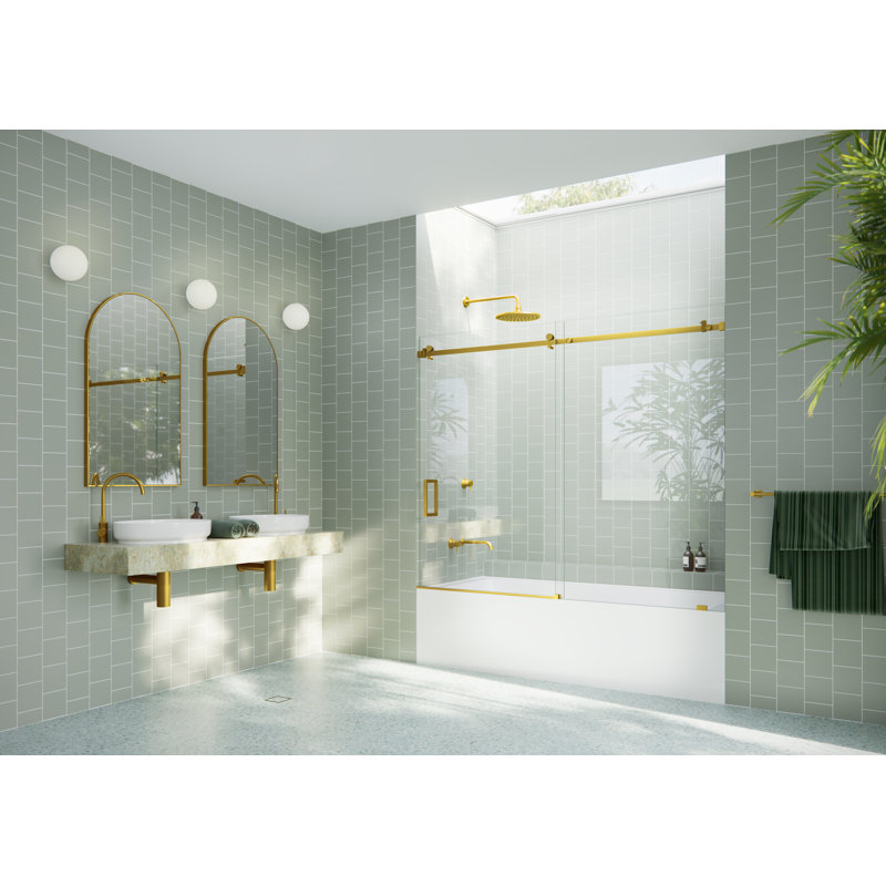 Astro 68 in. - 72 in. x 60 in. Frameless Sliding Bathtub Door, Satin Brass
