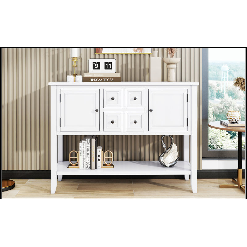 Buffet rétro Cambridge Series avec tablette inférieure pour un rangement et un style améliorés, White