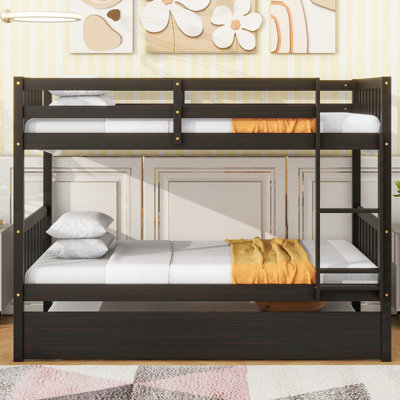 Twin Over Rubber Wood Bunk Bed, Color, Comes With Trundle, Convertible To Beds, Detachable For Comfortable Sleep, Pull - Out Trundle Visitors, 13 Slat Platform Sturdiness, Entrapment Barrier Bed
