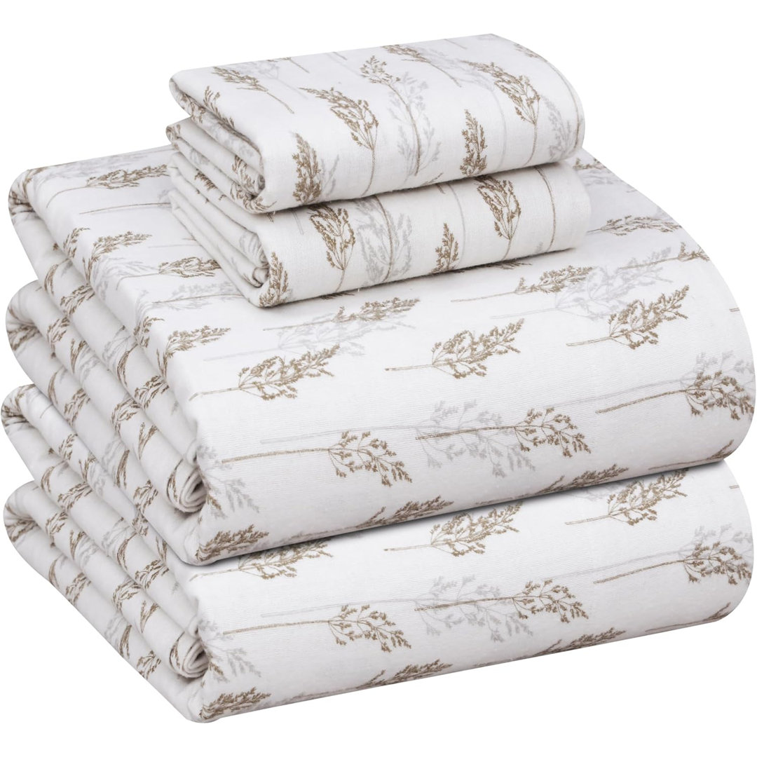 100% Cotton Flannel Sheet Set 4 Piece Warm Cozy Fall Sheets 16 inch Deep Pocket Bed Sheets Ruvanti 