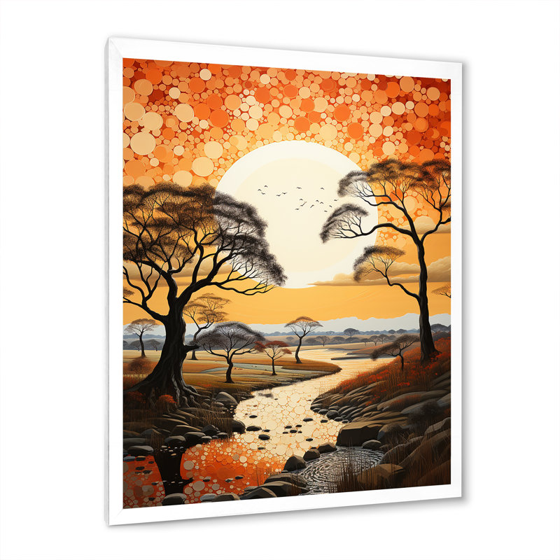 Baobab africain au coucher du soleil, Cadre simple blanc, H 40 po x l 30 po