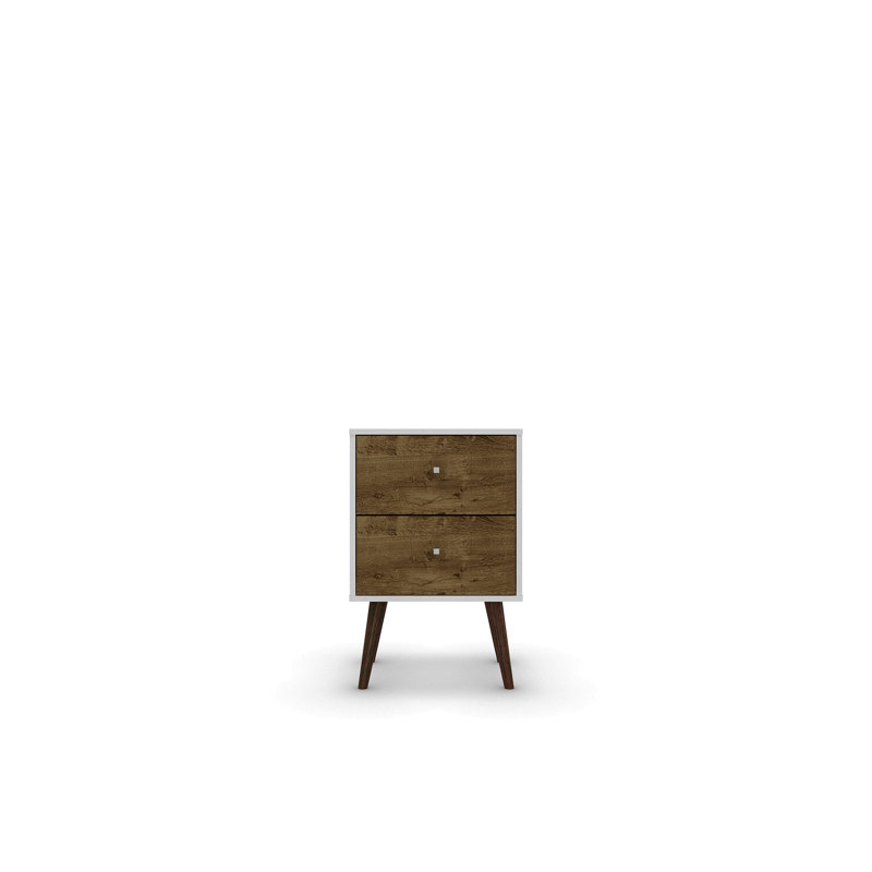 Liberty 18" W Mid-Century Modern 2-Drawer Nightstand in White and Rustic Brown, Dark Brown/White