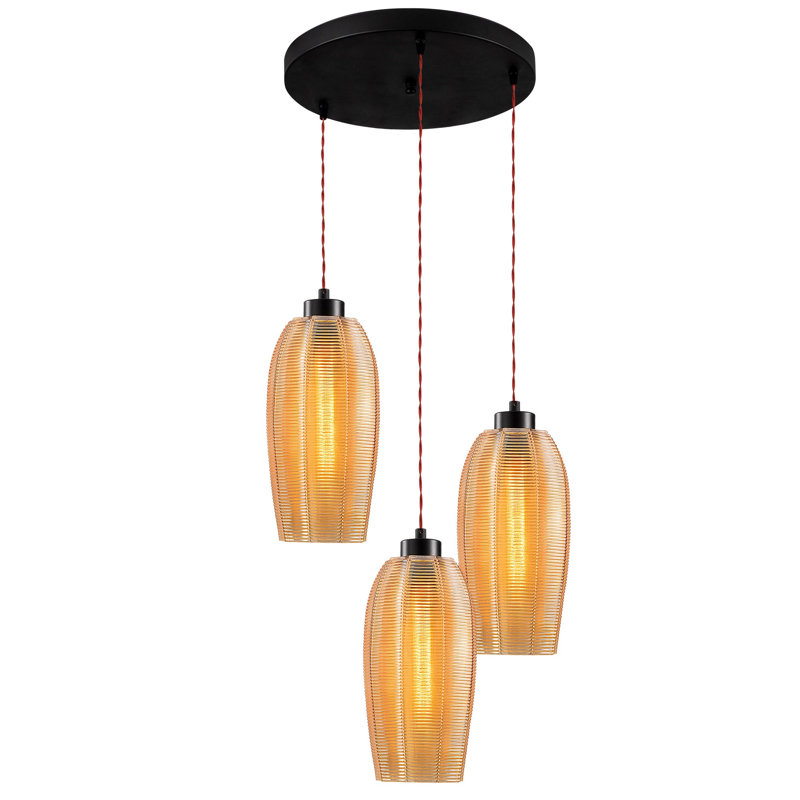 Luminaire suspendu géométrique à 3 lumières Nojus, Cuivre, Noir / rouge