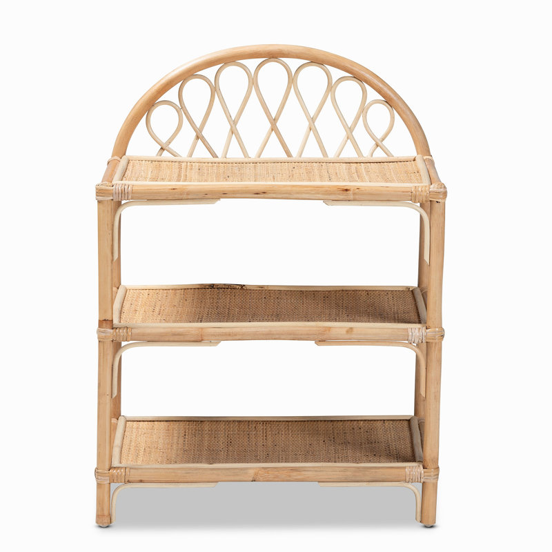 Étagère moderne à 3 niveaux en rotin brun moderne bohémien