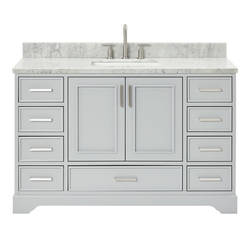 55'' Single Bathroom Vanity with Carrara Marble Top, Gray