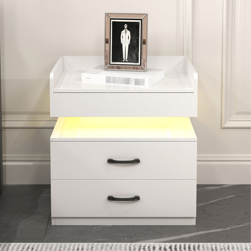 Table de chevet réglable à 2 espaces, pour chambre à coucher et au-delà de la table de chevet lumineuse, White