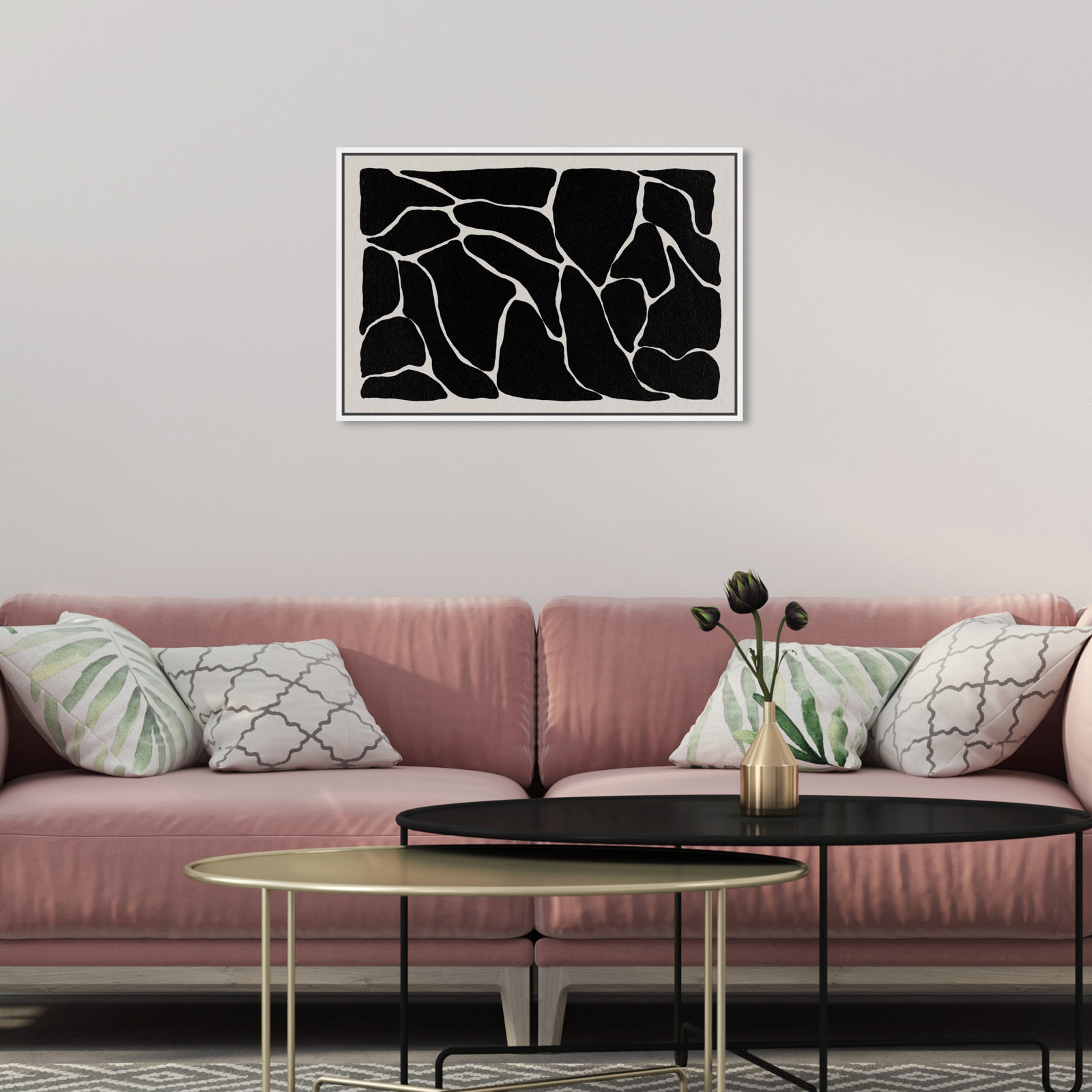 Abstract Black And White Giraffe Pattern, White, 17" H x 25" W