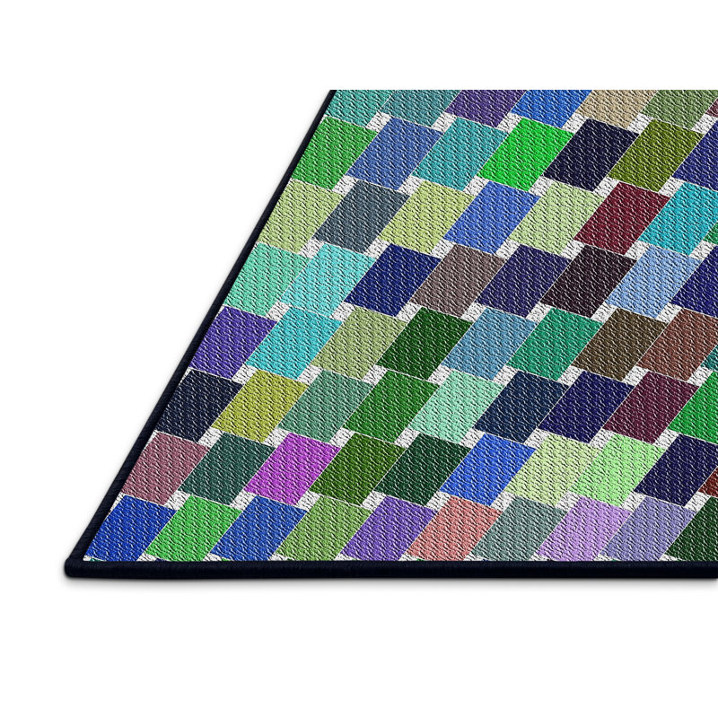 Tapis bleu à motif géométrique Kober, Rectangle 5 pi x 7 pi