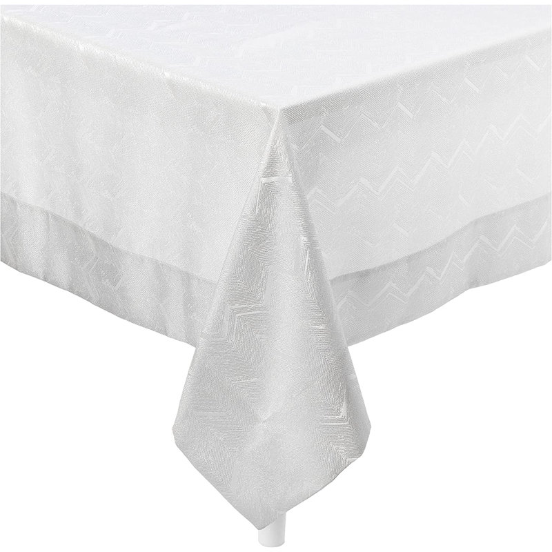 Gracie Oaks Princess Zig Zag Vertical Stripes Chevron Pattern, Polyester Jacquard, With Metallic Thread, Cream, 70 Inch X 108 Inch, Seats 8 To 10 People, Rectangular Tablecloths