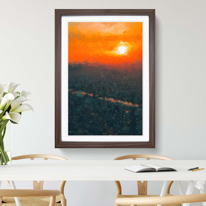 Sunset over Tokyo in Abstract - Picture Frame Graphic Art Print, 87cm H x 62cm W x 2cm D, Walnut Framed