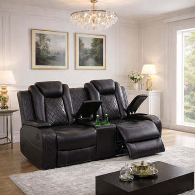 Averl-73" W Breathable Leather Dual Motor Power Reclining Loveseat Sofa With Storage Armrest And Blue LED Lights
