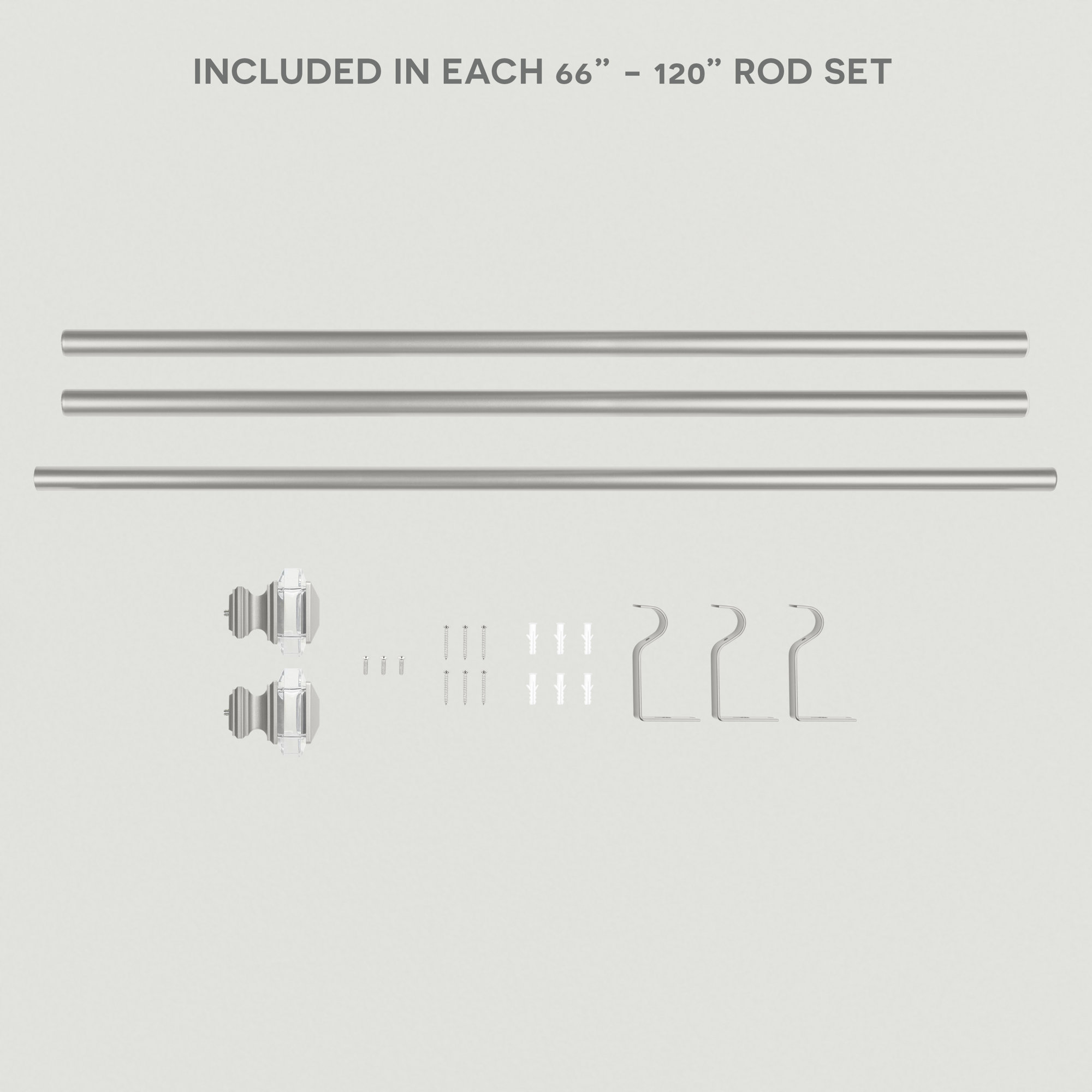 Illinois Single Curtain Rod, 66" - 120" W, Matte Silver