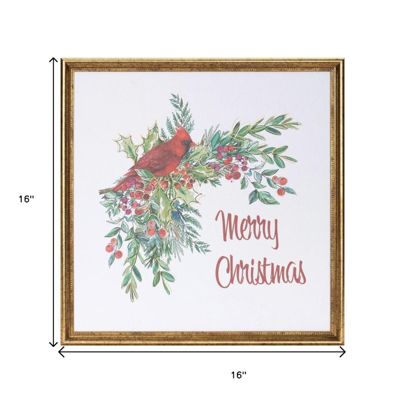 Art mural encadré «Merry Christmas Cardinal»