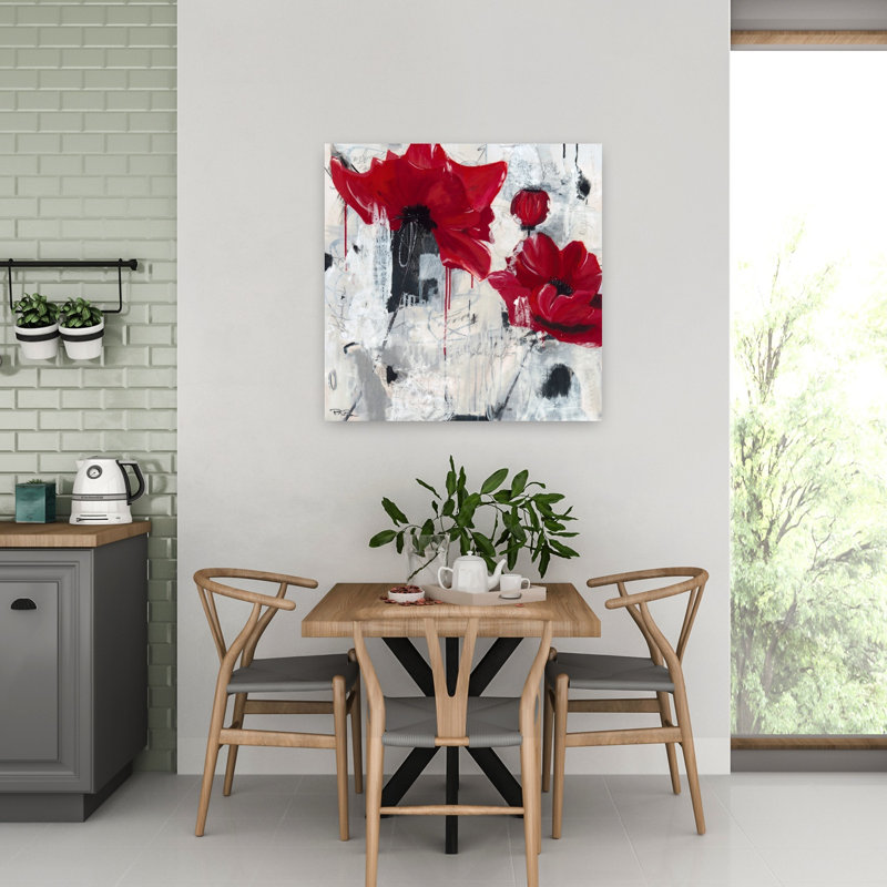 «Poppy Love», art contemporain de fleur de coquelicot, H 32 po x l 32 po