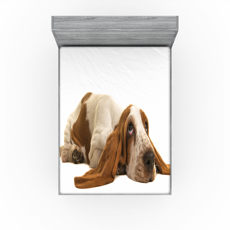 Blue Microfiber Full Fitted Sheet Set with Dog Print