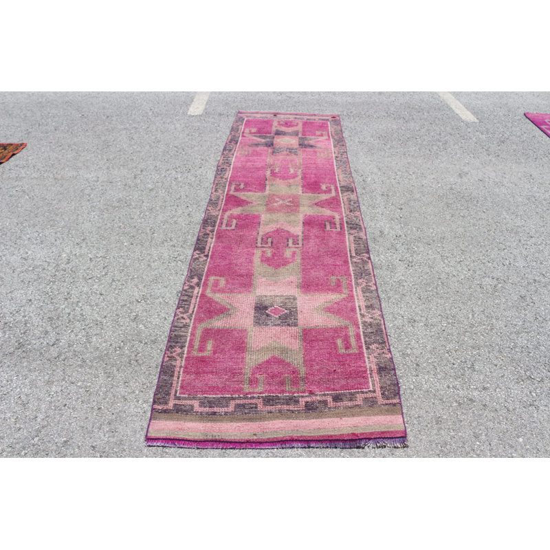 Tapis de couloir rose turc tissé à la main, idéal pour décorer un couloir dans un style nomade unique