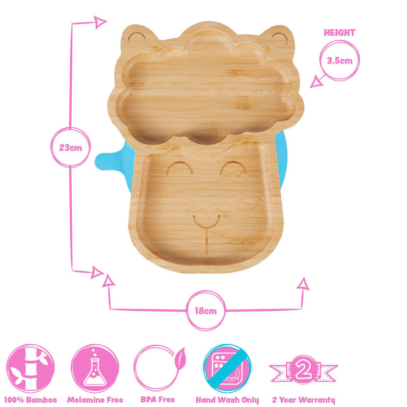 Tiny Dining - Children's Bamboo Suction Llama Plate, Blue