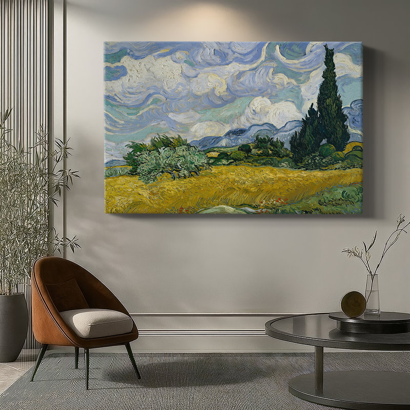 Un champ de blé avec des cyprès-Vincent van Gogh-Toile tendue avec châssis-1889, 40 x 60